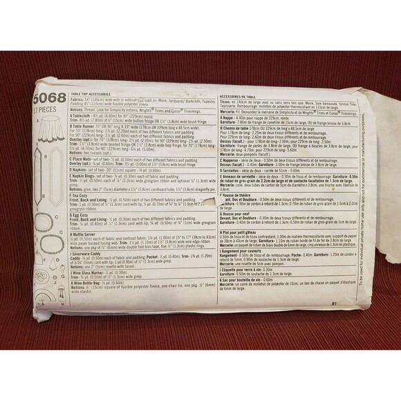 Table Top Accessories Sewing Pattern Simplicity 5068, Tablecloth, Table Runner - Picture 3 of 5